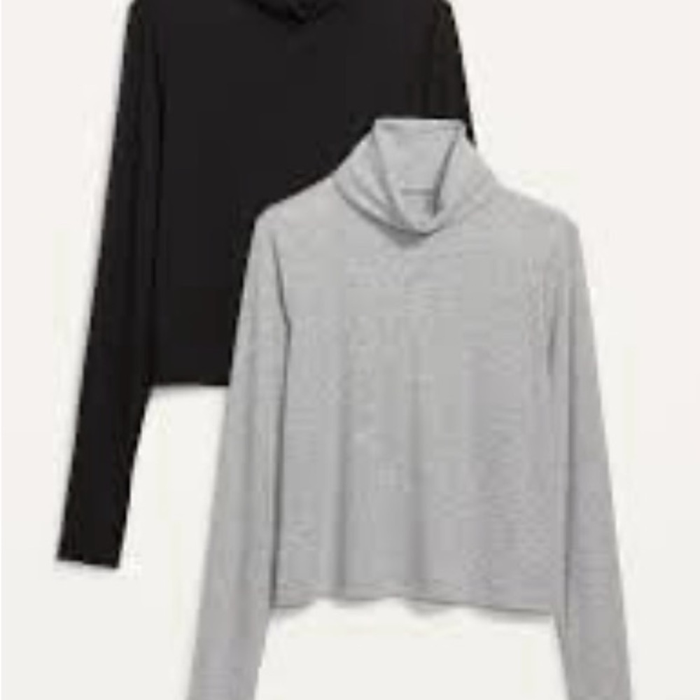 Old Navy UltraLite Performance Cropped Ribbed Turtleneck Top Gray Size Large